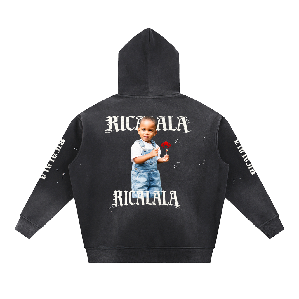 Vintage Washed Frayed Fleece Hoodie