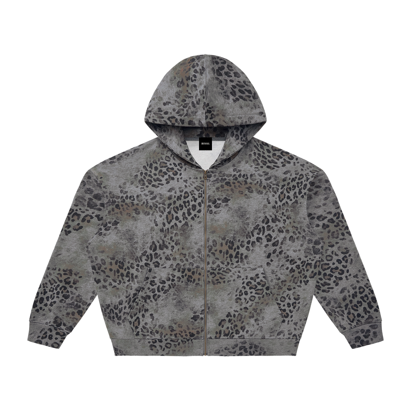 RICALALA Unisex Vintage Wash Leopard Full Zip Hoodie