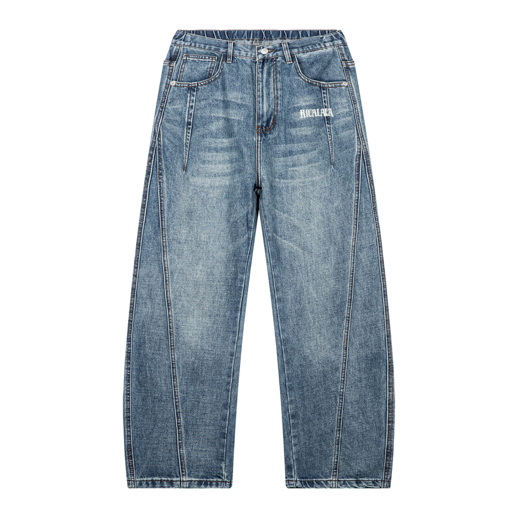 Unisex Vintage Wash Barrel Leg Denim Jeans
