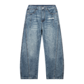 Unisex Vintage Wash Barrel Leg Denim Jeans