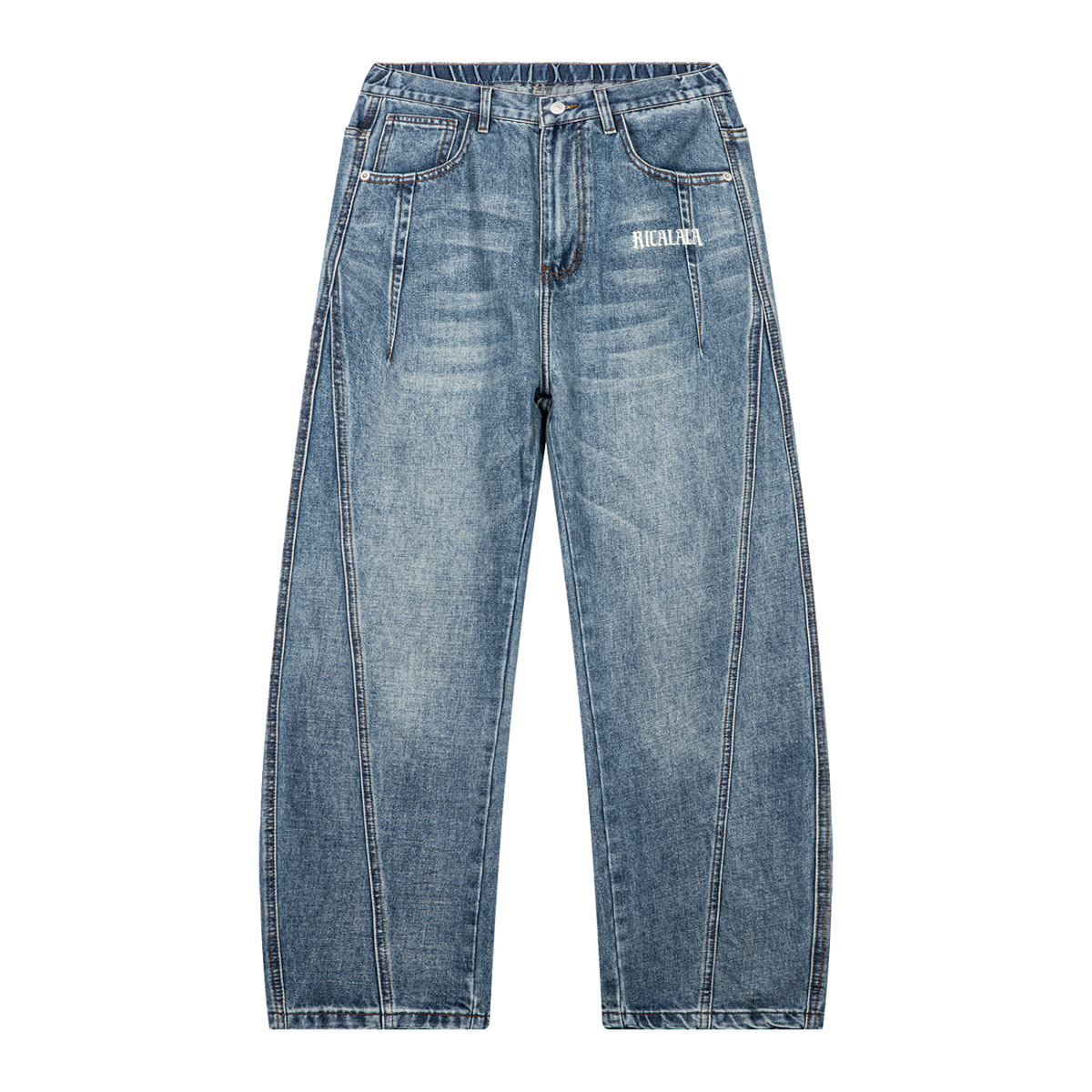 Unisex Vintage Wash Barrel Leg Denim Jeans