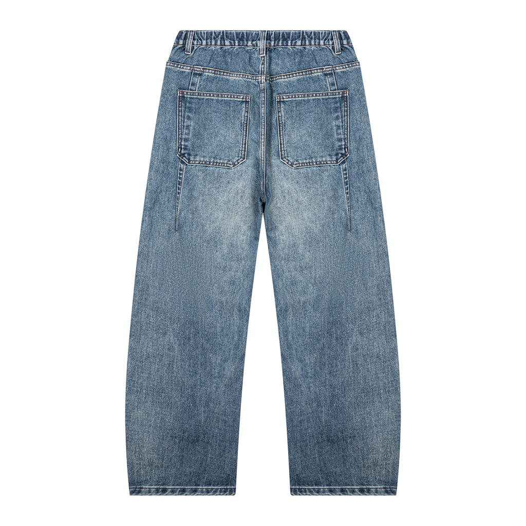 Unisex Vintage Wash Barrel Leg Denim Jeans, view 2