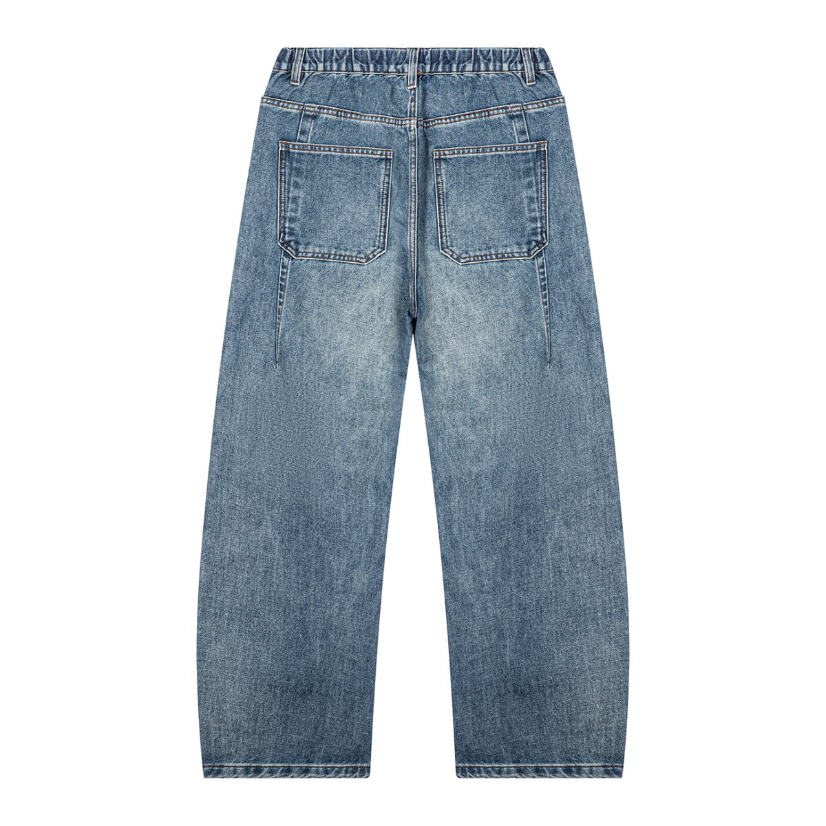 Unisex Vintage Wash Barrel Leg Denim Jeans, view 2